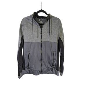 NWOT Xersion Gray and BlacK Full-zip Athletic hoodie Black Sleeves and Side pane